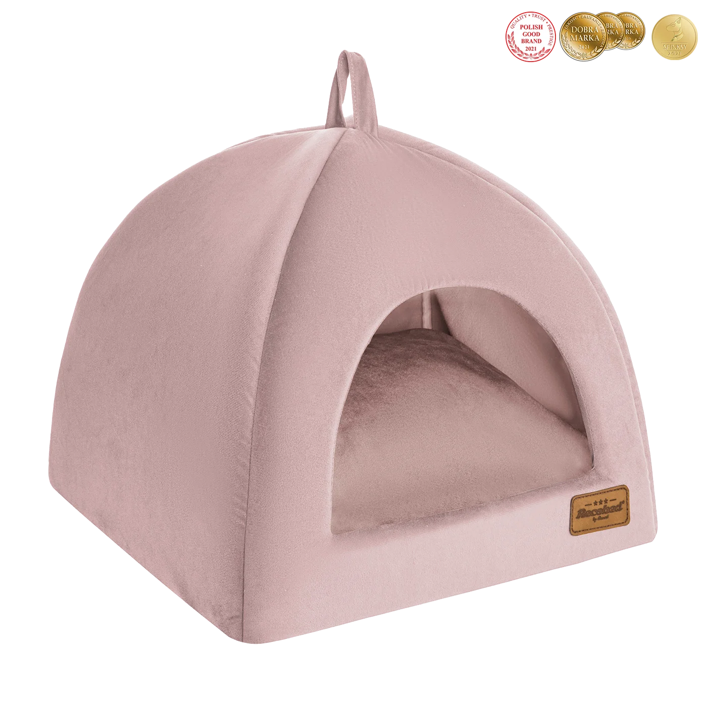 domek dla psa budka welurowa rozowa