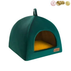 zielona budka dla psa typu domek z weluru