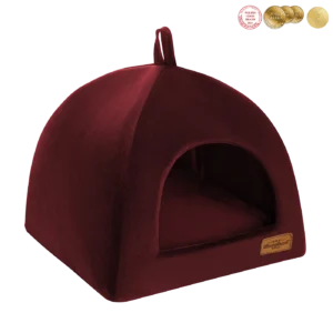 bordowa budka dla psa z weluru
